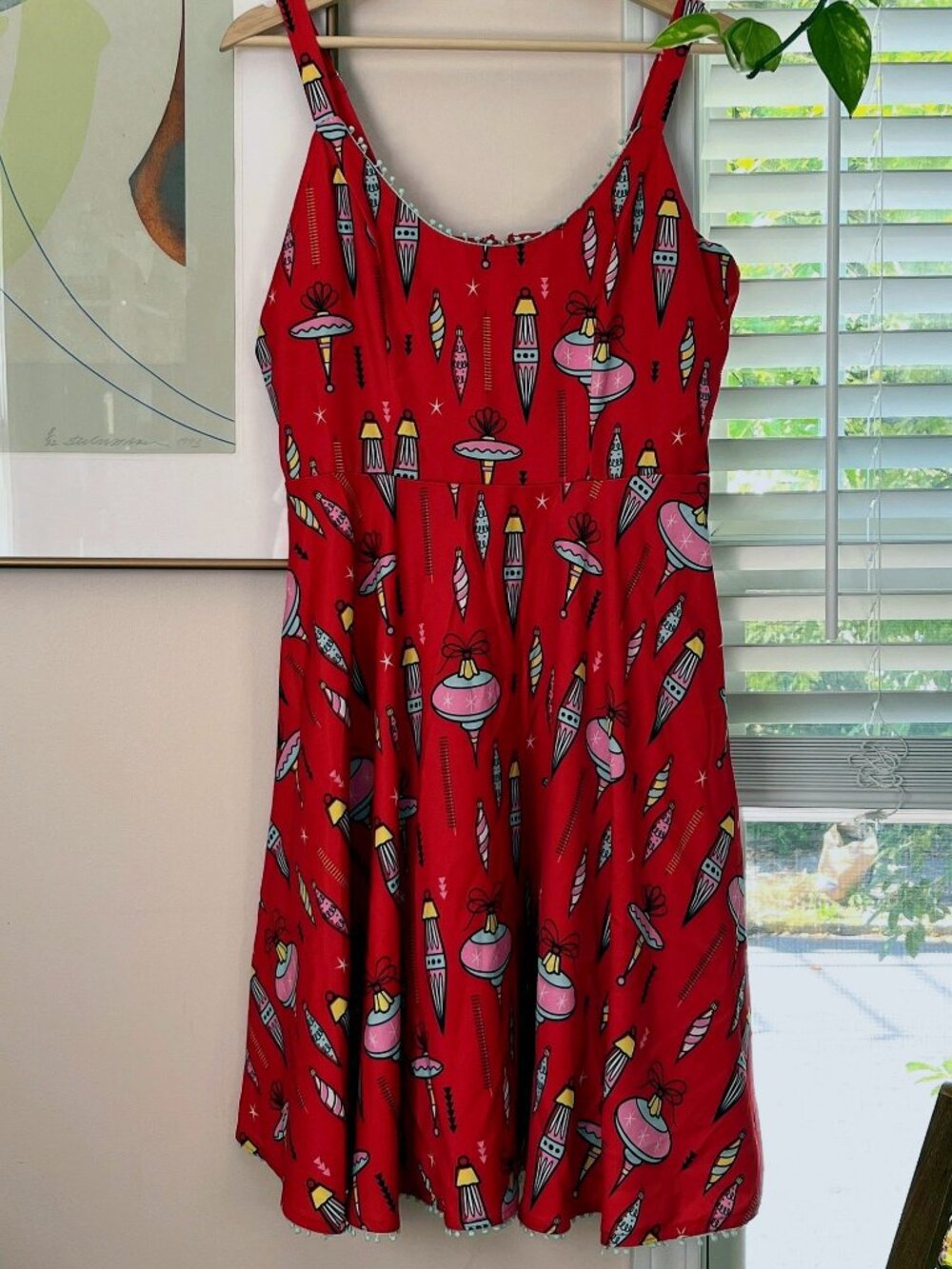 Retro Christmas Ornament Novelty Print Fit & Flare Dress